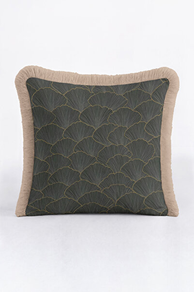 Evimde Bambaşka Art Deco Luxury Fringed Pillowcase - Modern Grey Gold Color T...