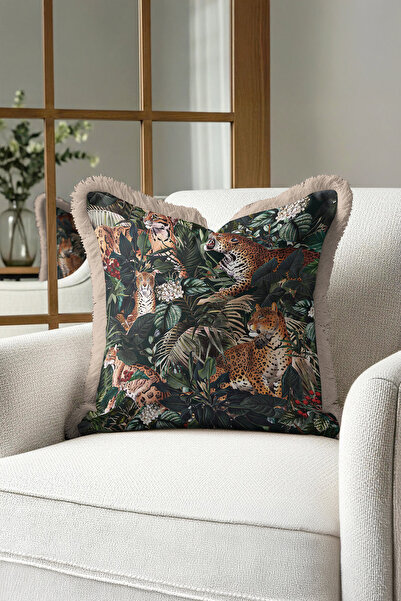 Evimde Bambaşka Husă de pernă cu franjuri Wild Forest Chic - Husă de pernă cu...