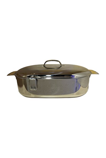 SANJANA Shams Stainless Steel Food Container (Rectangle) Silver - Classic Gold 38 cm