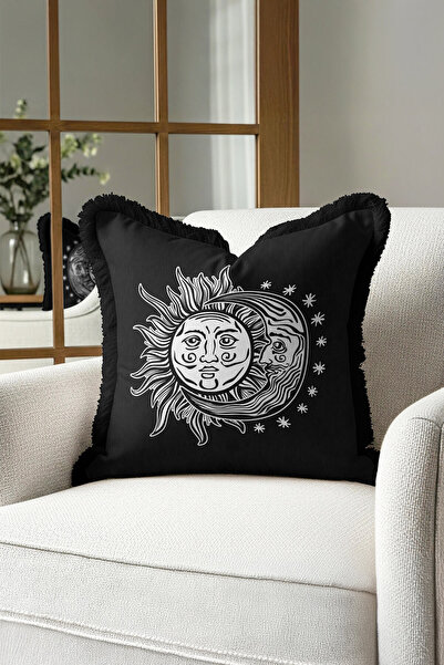 Evimde Bambaşka Μαξιλαροθήκη με φούντες με φιγούρες ήλιου και φεγγαριού - Μαξ...