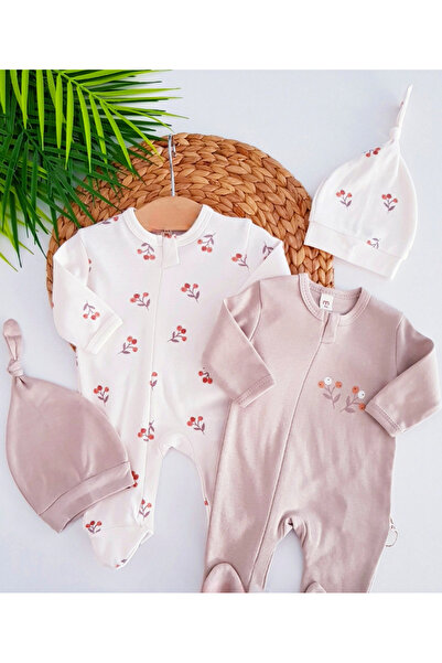 Momercy Flowers 2-Piece Jumpsuit Set with Booties and Hat