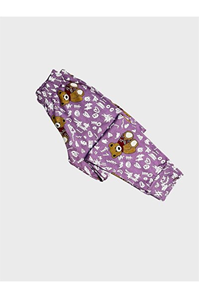 ALİŞ KİDS Kız Çocuk Pamuklu Lila Renk Ayıcık Desenli Uzun Kollu Pijama Takımı