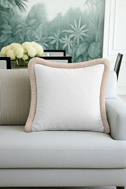 Evimde Bambaşka غطاء وسادة أنيق وفاخر ذو شراشيب - غطاء وسادة عصري بسيط بلون ب...