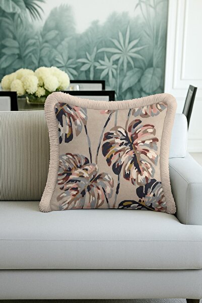 Evimde Bambaşka Husă de pernă cu franjuri cu frunze tropicale - Husă de pernă...