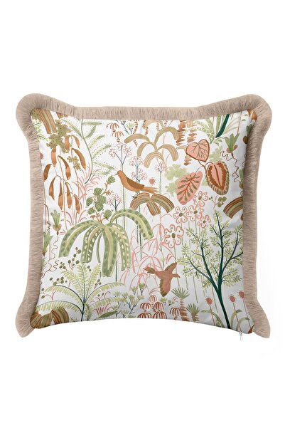 Evimde Bambaşka غطاء وسادة مزين بالنباتات الاستوائية والطيور - غطاء وسادة مزي...