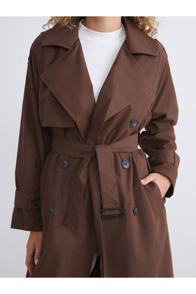 LC Waikiki Lcw Women's Double Breasted Collar Oversized Trench Coat