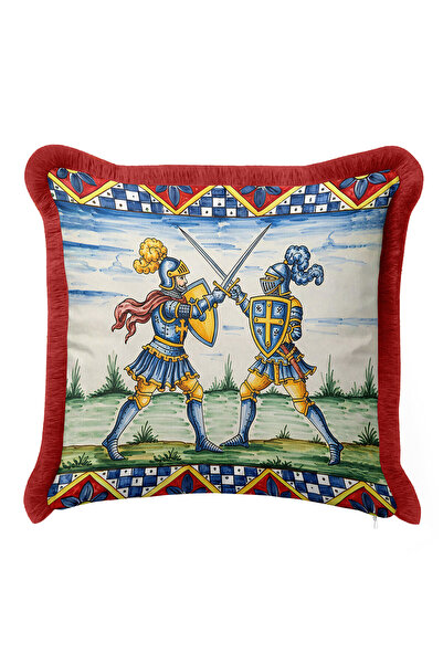 Evimde Bambaşka Husă de pernă cu franjuri Medieval Knight Scene - Husă de per...