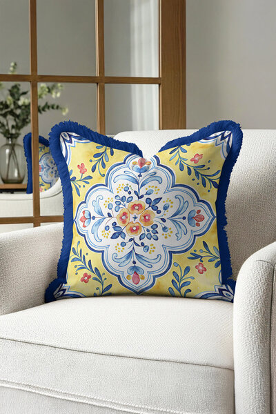 Evimde Bambaşka غطاء وسادة مزين بنمط بلاط البحر الأبيض المتوسط ​​- غطاء وسادة...