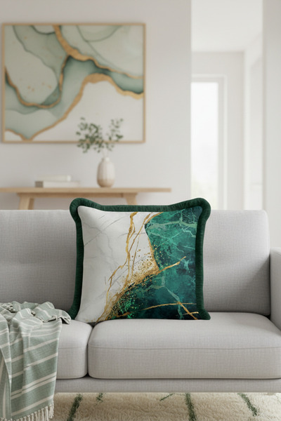 Evimde Bambaşka غطاء وسادة ذو تأثير رخامي بلون ذهبي - غطاء وسادة أنيق وعصري ب...