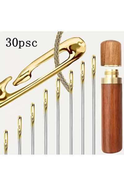 Beauty Box Стилна дървена кутия със стоманени шивашки игли (30 броя)