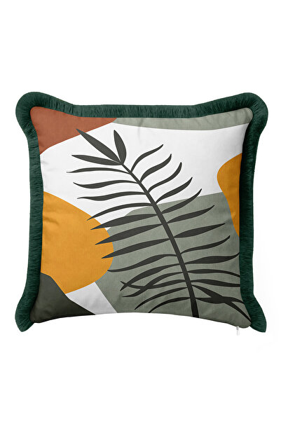 Evimde Bambaşka غطاء وسادة مزين بشراشيب بلون ذهبي استوائي - غطاء وسادة مزين ب...