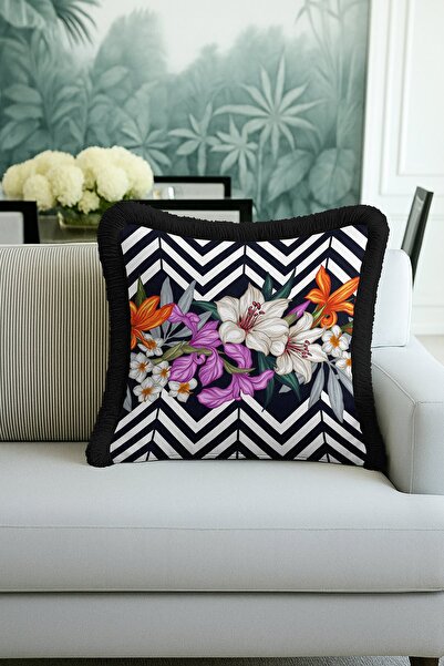 Evimde Bambaşka Husă de pernă cu franjuri cu motiv floral de lux - Husă de pe...