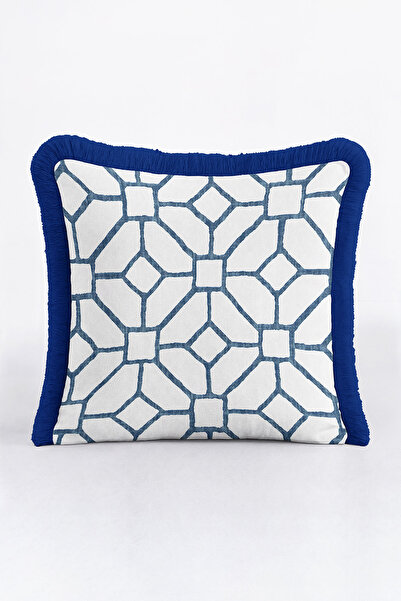 Evimde Bambaşka غطاء وسادة فاخر بتصميم هندسي مع شراشيب - غطاء وسادة عصري بلون...