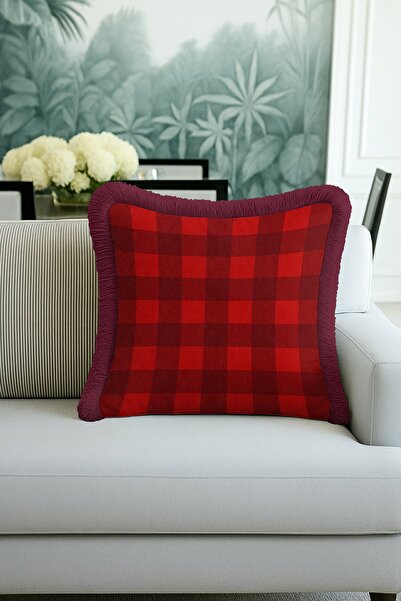 Evimde Bambaşka Husă de pernă cu franjuri în carouri de lux - Husă de pernă c...