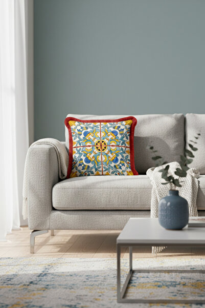 Evimde Bambaşka غطاء وسادة من السيراميك المتوسطي العتيق ذو شراشيب - غطاء وساد...