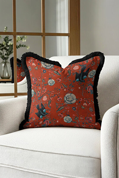 Evimde Bambaşka Луксозна калъфка за възглавница с ресни с винтидж мотив с цве...