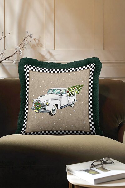 Evimde Bambaşka Husă de pernă cu franjuri cu camion de Crăciun - Husă de pern...