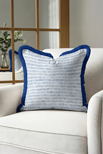 Evimde Bambaşka غطاء وسادة أنيق ذو نسيج مموج وشراشيب - غطاء وسادة عصري مع شرا...