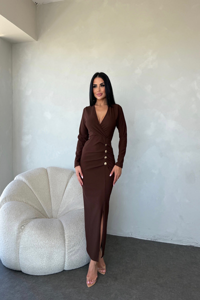 LİLA İSTANBUL Double-Breasted Collar Side Button Detailed Slit Knitwear Dress