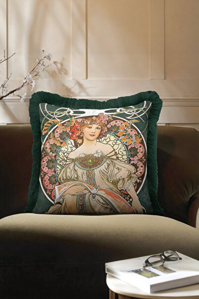 Evimde Bambaşka Husă de pernă cu franjuri Art Nouveau - Husă de pernă cu fran...