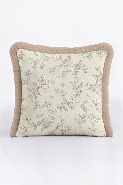 Evimde Bambaşka غطاء وسادة أنيق بتصميم الطيور والزهور - غطاء وسادة مزين بشراش...