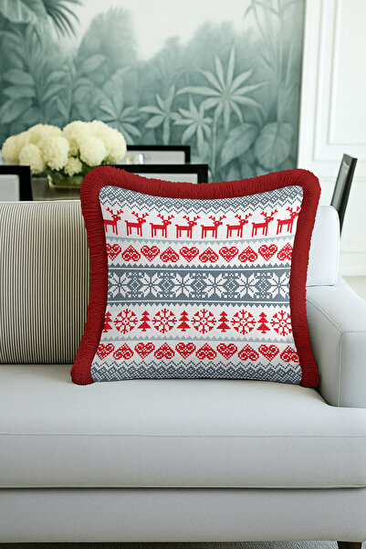 Evimde Bambaşka Husă de pernă cu franjuri cu motiv nordic de iarnă - Husă de ...