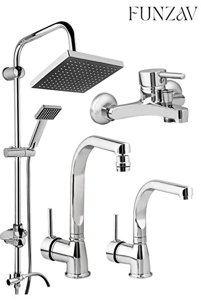 funzav Lahza Krom Silver Set Mutfak Evye Banyo Lavabo Bataryası Duş Robotu Mo...