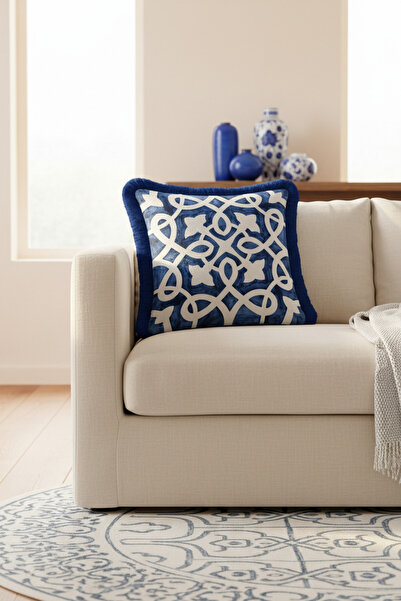 Evimde Bambaşka غطاء وسادة فاخر مزين بشراشيب بنمط الساراي - غطاء وسادة عصري ث...