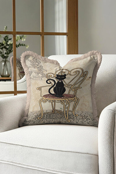 Evimde Bambaşka غطاء وسادة مزين بشراشيب بنمط القصر القديم - غطاء وسادة أنيق ب...