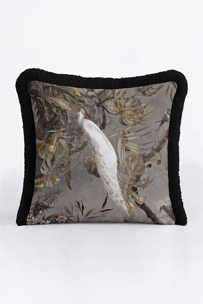 Evimde Bambaşka غطاء وسادة أنيق بتصميم طيور استوائية مع شراشيب - غطاء وسادة ب...
