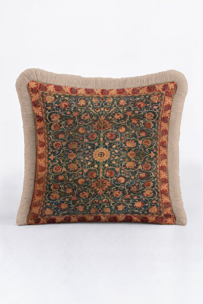 Evimde Bambaşka Morris Saray Esintili Saçaklı Yastık Kılıfı - Bohem Füme ve G...