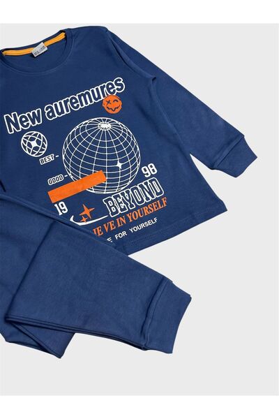 ALİŞ KİDS Boy's Cotton Blue New Auremures Letter Pattern Long Sleeve Pajama Set