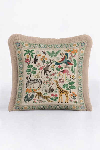 Evimde Bambaşka Husă de pernă cu franjuri cu animale exotice - Husă de pernă ...