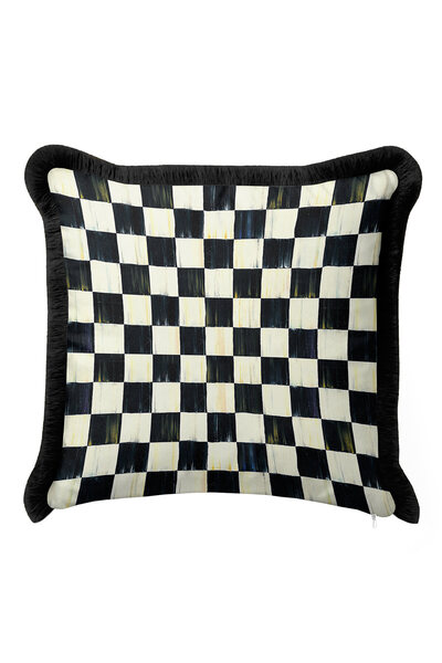 Evimde Bambaşka Modern Kareli Saçaklı Yastık Kılıfı - Sanatsal Monokrom Moder...