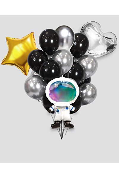 Evabrite Space Astronaut Concept Foil Balloon Set - Heart and Star Foil Birthday Party Set