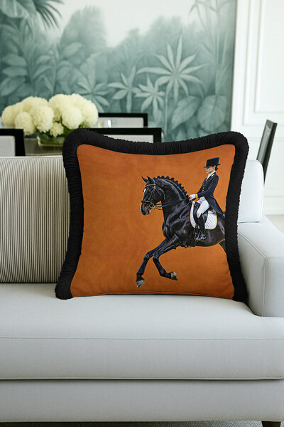 Evimde Bambaşka Husă de pernă cu franjuri Royal Horse Luxery - Husă de pernă ...