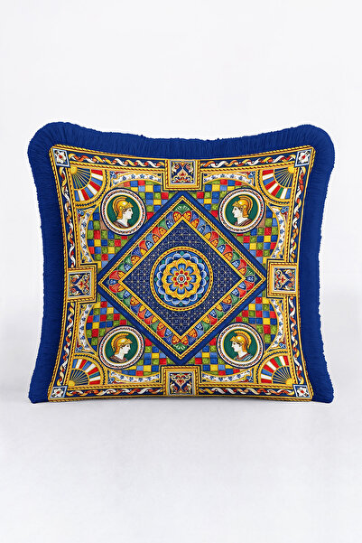 Evimde Bambaşka Husă de pernă de lux cu franjuri cu portret cu mozaic antic -...