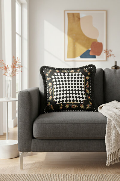 Evimde Bambaşka Husă de pernă elegantă Harlequin cu franjuri - Husă de pernă ...