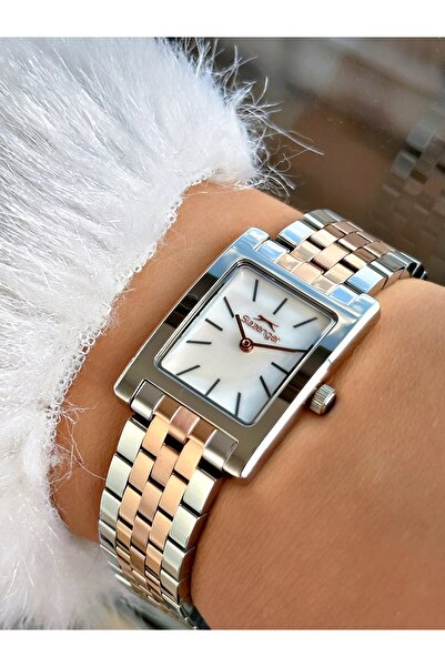 Slazenger Steel Band Square Dial 5 Atm Water Resistant Copper-Silver Color Women Wristwatch 2505