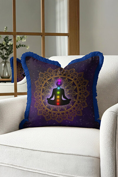 Evimde Bambaşka Husă de pernă cu franjuri Mandala Energy Chakra-Husă de pernă...