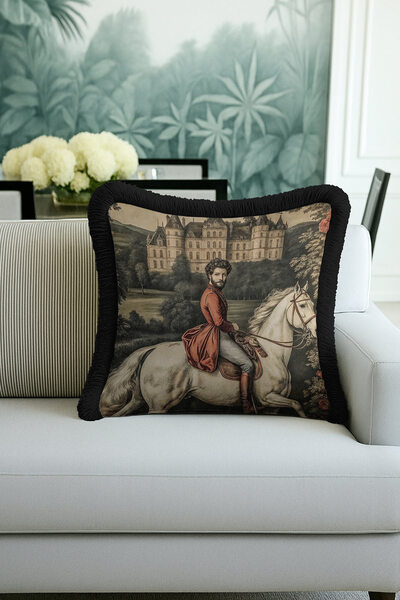 Evimde Bambaşka غطاء وسادة مزين بشراشيب على شكل قلعة باروكية - غطاء وسادة أرس...