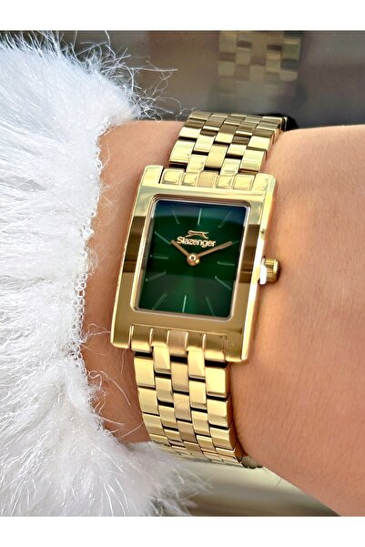 Slazenger Steel Band Square Dial 5 Atm Water Resistant Gold Color Women Wristwatch 2505