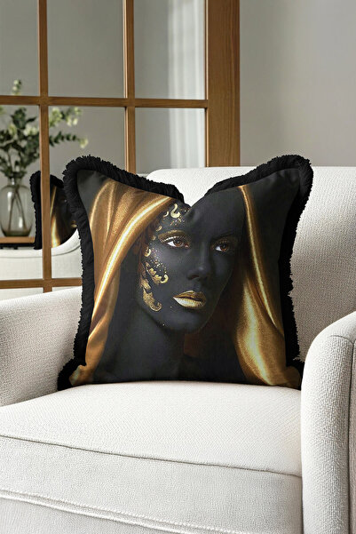 Evimde Bambaşka Husă de pernă cu franjuri de culoare aurie de lux - Husă de p...