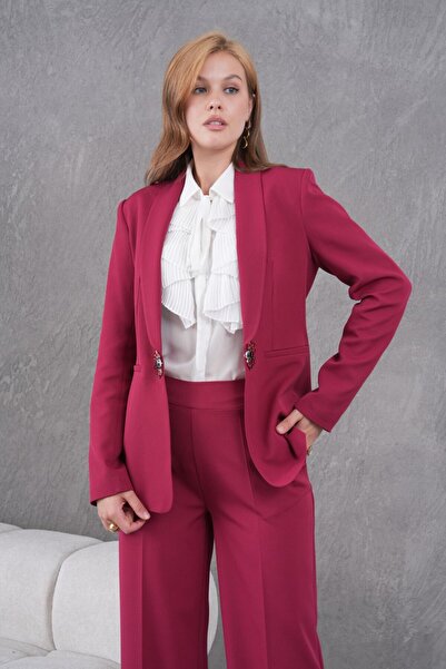 nodilife Şalyaka Toka Detay Kadın Takım Elbise Fuşya