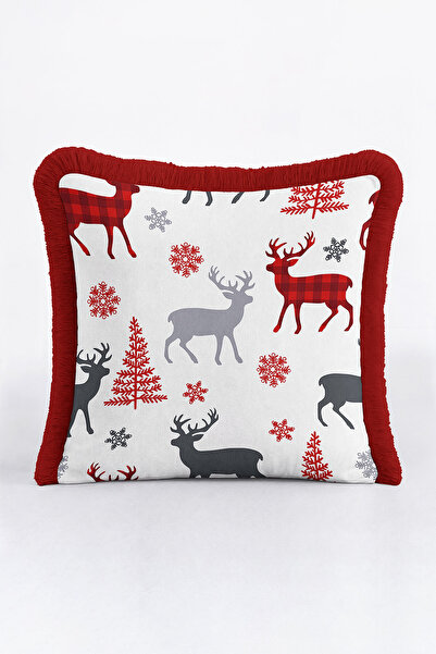 Evimde Bambaşka غطاء وسادة مزين بشراشيب على شكل غزال إسكندنافي - غطاء وسادة م...