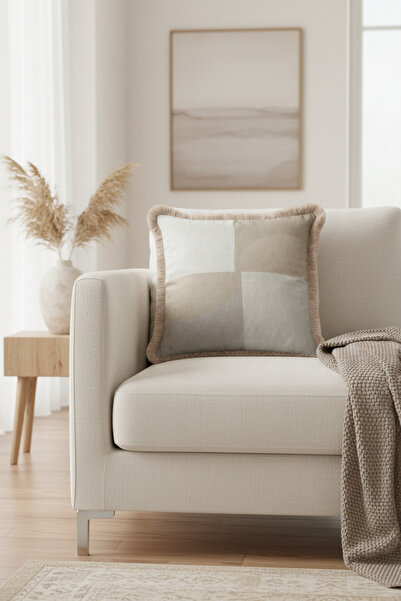 Evimde Bambaşka Husă de pernă cu franjuri de lux cu motiv cu blocuri geometri...