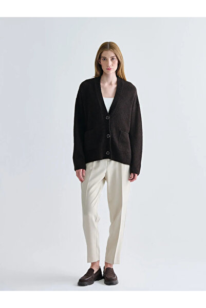 LC Waikiki Lcwaikiki Classicbrown V-Neck Oversize Women's Knitwear Cardigan