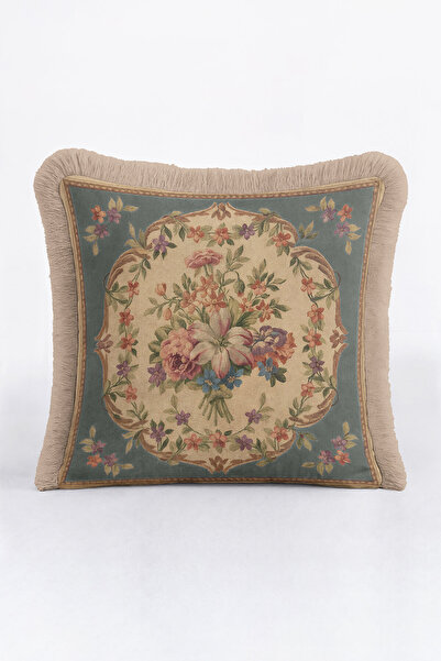 Evimde Bambaşka غطاء وسادة أنيق بنمط الزهور الكلاسيكية مع شراشيب - غطاء وسادة...