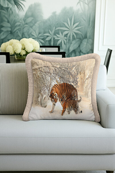 Evimde Bambaşka غطاء وسادة مزين بشراشيب بتصميم الغابة البرية - غطاء وسادة مزي...