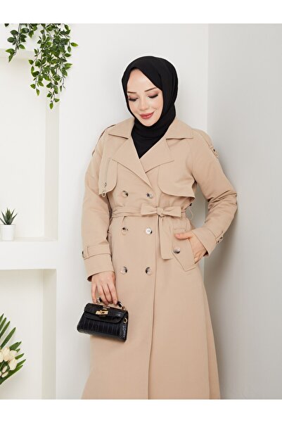 Vibeys Collection Women's Belted and Zipper Detailed Trench Coat